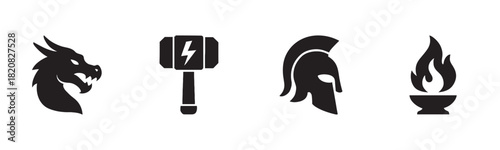 A collection of four hand-drawn urban icons including a street lamp, two bridges, and a cloud, illustrated in a black and white sketchy doodle style with a rough brush stroke texture