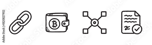 A set of monochrome winter adventure symbols featuring an igloo, penguin, sleigh, compass, and ice axe, all illustrated in a rough, textured, hand-drawn style