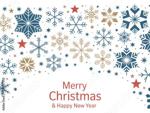 Elegant snowflake pattern with "Merry Christmas & Happy New Year" greeting creates a festive holiday backdrop for seasonal celebrations.