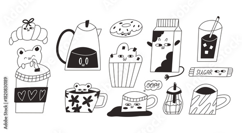 Cute doodle coffee characters set