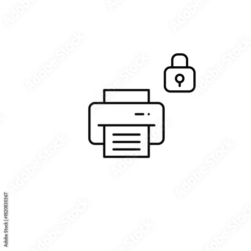 Printer and lock. Parental control, secure device access. Pixel perfect, editable stroke vector icon