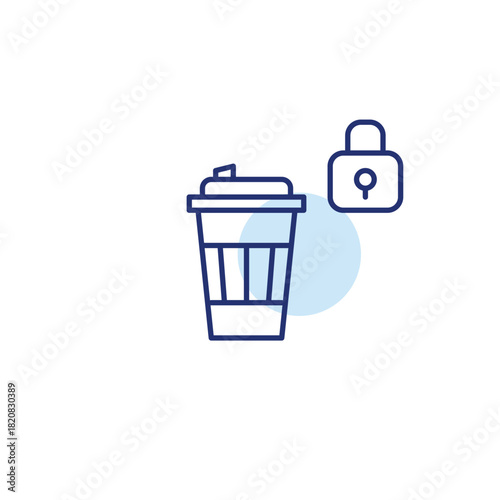Coffee cup and lock. Cafe loyalty program, employee only. Pixel perfect, editable stroke vector icon