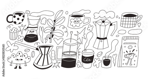 Cute coffee doodle set