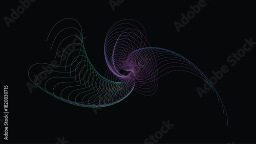 Abstract swirl of light with purple and green on a black background