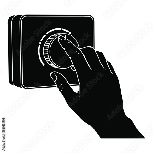 Adjusting thermostat, Temperature control illustration, Hand turning dial