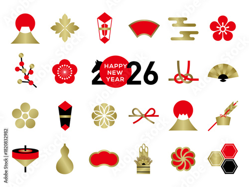 年賀状やお正月に使えるアイコンイラストのセット