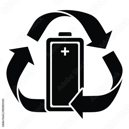 Battery Recycling Symbol, Eco Friendly Power Source, Renewable Energy Cycle