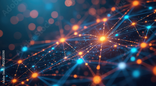 Neon network glowing points connecting lines abstract web technology background data visualization digital grid futuristic pattern light nodes energy flow evoke dynamic connectivity and innovation
