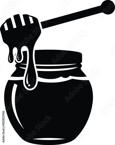 Honey jar with dipper sweet liquid dripping food illustration vector