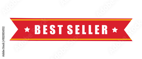 Red best seller ribbon banner with white stars