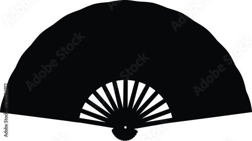 Elegant black folding fan silhouette for asian culture and style vector