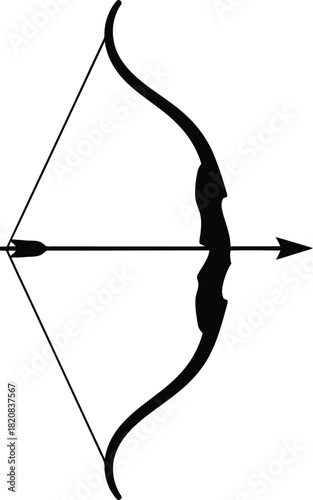 Traditional bow and arrow target archery weaponry silhouette vector