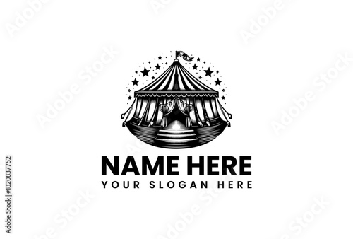 Circus Tent Vector Logo Illustration with Stars and Striped Design