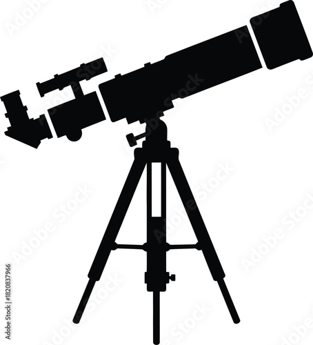 Astronomy telescope silhouetted against white sky vector