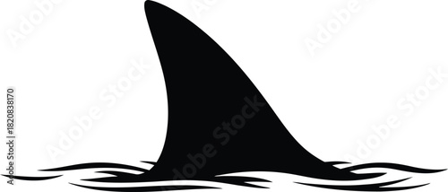 Shark fin silhouette emerging from ocean waves vector