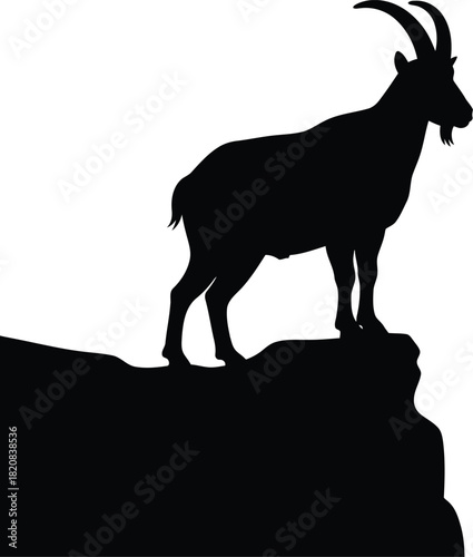 Silhouette ibex standing proudly on mountain peak overlooking vast landscape vector