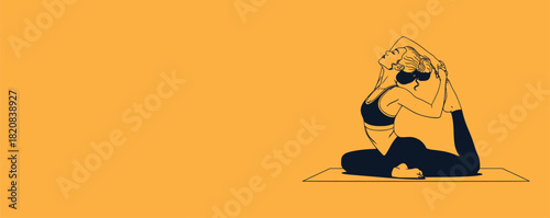 A Young Woman Practicing A Deep Backbend Yoga Pose on A Mat Demonstrating Flexibility and Balance During Her Fitness Workout Routine Isolated On A Vibrant Orange Background