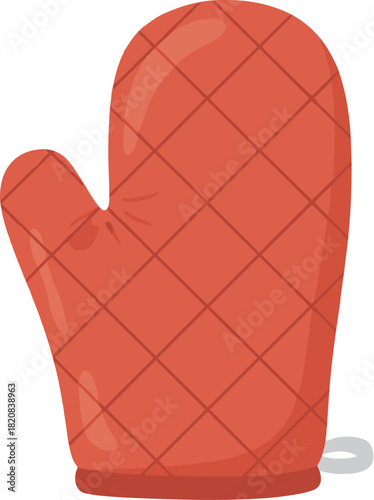 Red quilted oven mitt kitchen accessory for heat protection.
