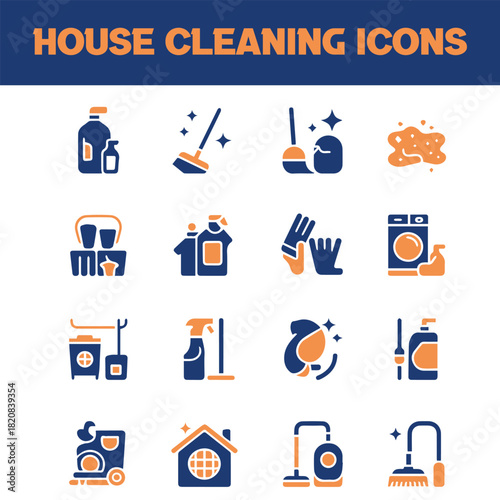 House Cleaning and Housekeeping Two-Color Vector Icons Set.