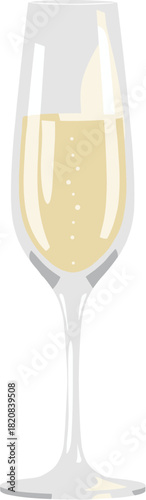 Elegant glass of sparkling champagne with bubbles isolated on a white background.