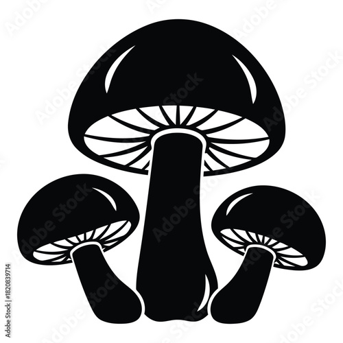 Mushroom Silhouette, Wild Mushrooms Vector, Forest Fungi Icon