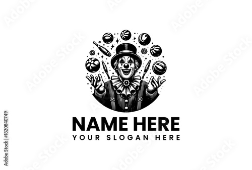 Juggling Clown vector logo illustration with playful circus elements