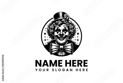 Clown face vector logo illustration in a circular frame, perfect for entertainment businesses, EPS 20