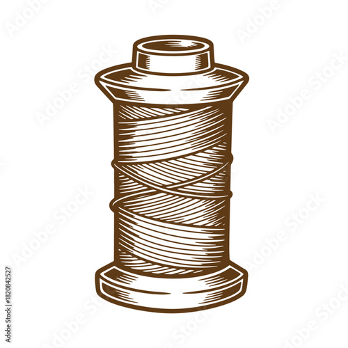 Detailed brown sketch of a spool of thread perfect for craft and sewing designs