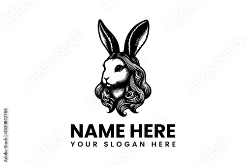 Vector logo illustration of a stylized rabbit with flowing hair, a unique and memorable design