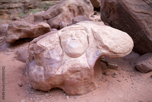 Lawrence of Arabia petroglyph, rock inscription, at Wadi Rum, Jordan