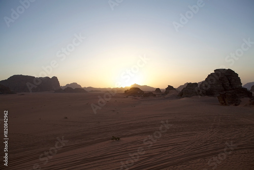 Wadi Rum landscape and sunset, Jordan