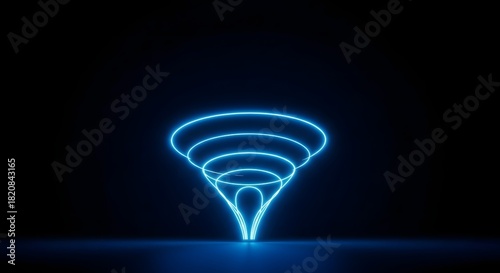 Fototapeta Naklejka Na Ścianę i Meble -  Futuristic abstract blue neon light rings forming a spiral vortex on a dark background