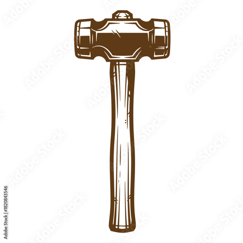 Detailed brown hammer sketch vintage illustration design on white background ideal for crafts