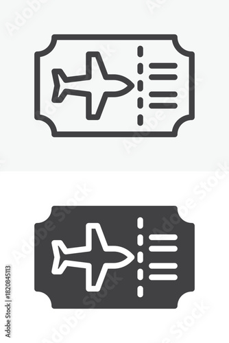 Airline ticket line and solid vector icon set in different style