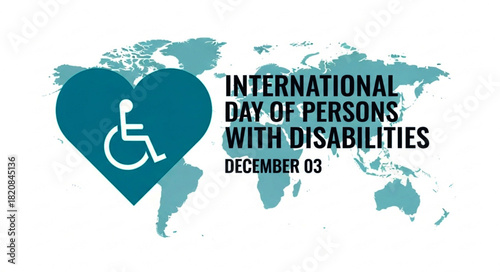Teal Heart with Wheelchair Symbol and World Map for Disability Awareness