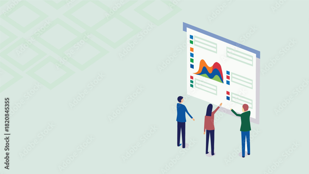 Fototapeta premium Vibrant abstract data visualization chart with floating elements showcasing colorful graphs and analytical insights in a dynamic modern design suitable for business presentations and reports