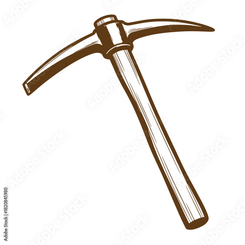 Detailed illustration of a pickaxe in a sketch vintage style isolated on white background
