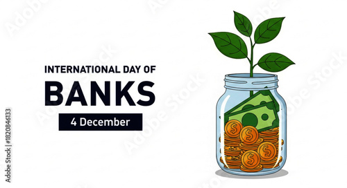 Jar with Coins, Banknote, and Sprout: Financial Growth Concept