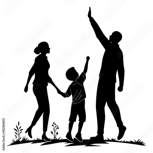 Happy Family Icon – Parents and Child Silhouette Pictogram.
