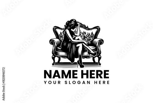 Elegant Woman on Sofa Vector Logo Illustration for Sophisticated Branding