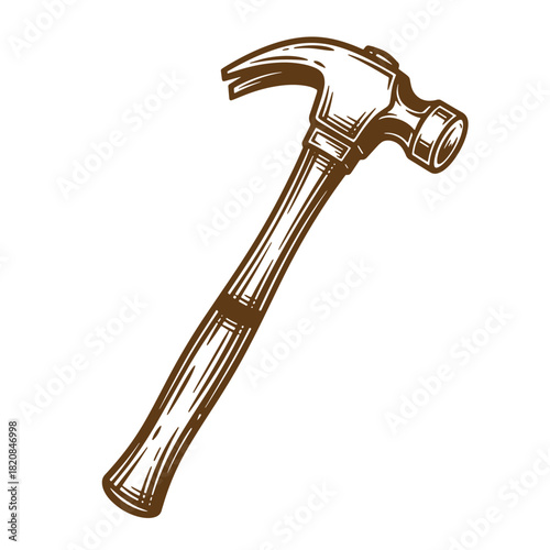 Detailed sketch illustration of a brown hammer a classic tool for construction and carpentry