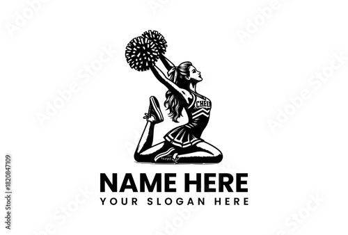 vector logo illustration of a cheerleader with pompoms, vector illustration for sports and entertainment