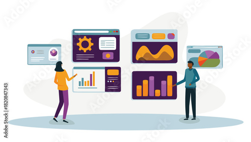A vibrant collection of 2d flat design icons representing various aspects of data analysis business intelligence and digital insights perfect for web and mobile applications
