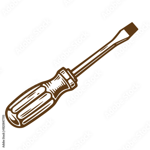 Detailed sketch of a classic flathead screwdriver a common tool for repair and construction