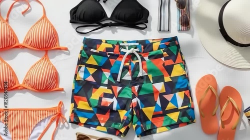 Summer clothing and accessories flat lay