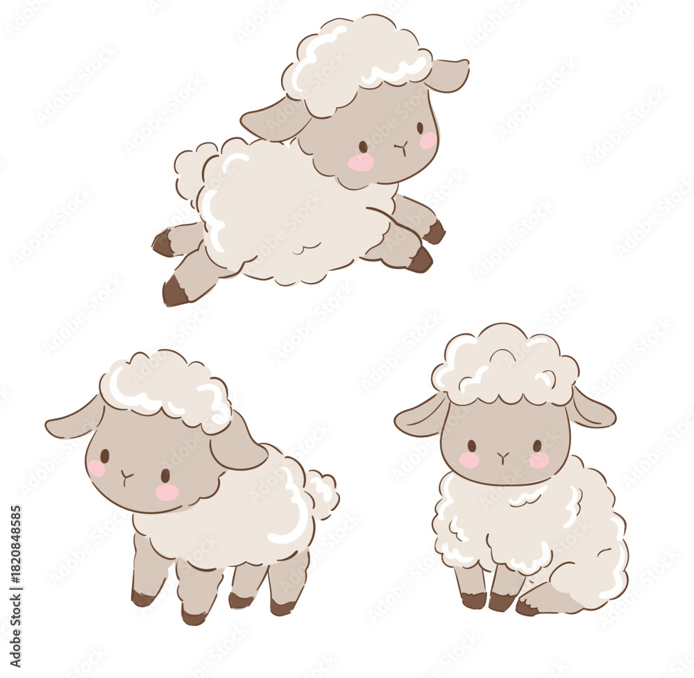 Fototapeta premium Hand drawn cute little lambs, kids print vector illustration