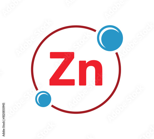 A symbolic representation of the chemical element Zinc (Zn) within a circular diagram, suggesting scientific concepts and chemical compounds.