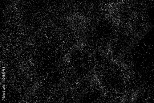Snow flakes falling isolated. White snowflakes on black background. Distressed white grainy pattern texture. Dust overlay textured. Grain noise particles. Vector illustration, EPS 10.