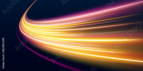 Electric yellow streaks form luminous spirals across dark space. Motion blur creates depth and speed effect. Perfect for sci-fi, tech, and energy visuals.