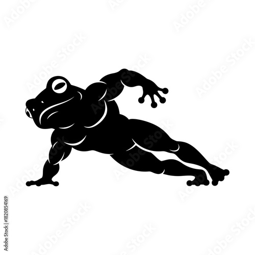 Fit Frog Silhouette Vector - Plank Pushup Pose Logo